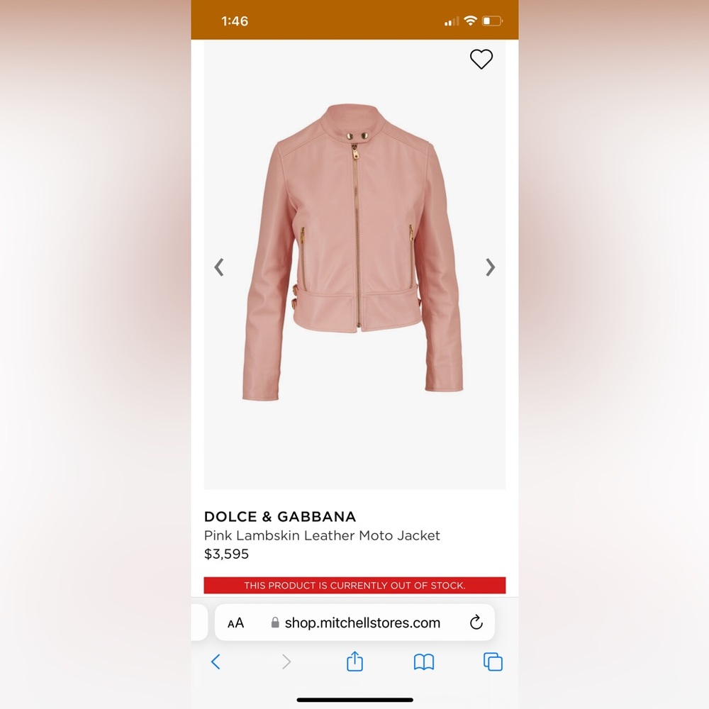 Dolce & Gabbana Pink Leather Moto Jacket, Small